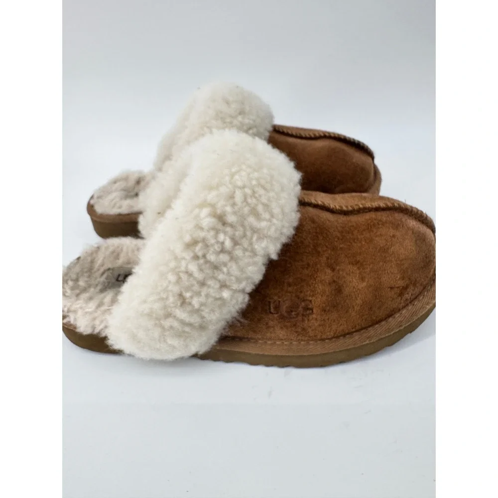 UGG Kids Cozy II Slipper Chestnut Suede Sheepskin Scuff Size 4